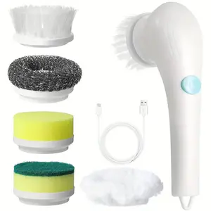 5 in 1 Multifunctional Electric Spin Scrubber with 5 Interchangeable Brush Heads for All Surfaces Versatile Cleaning Solution
