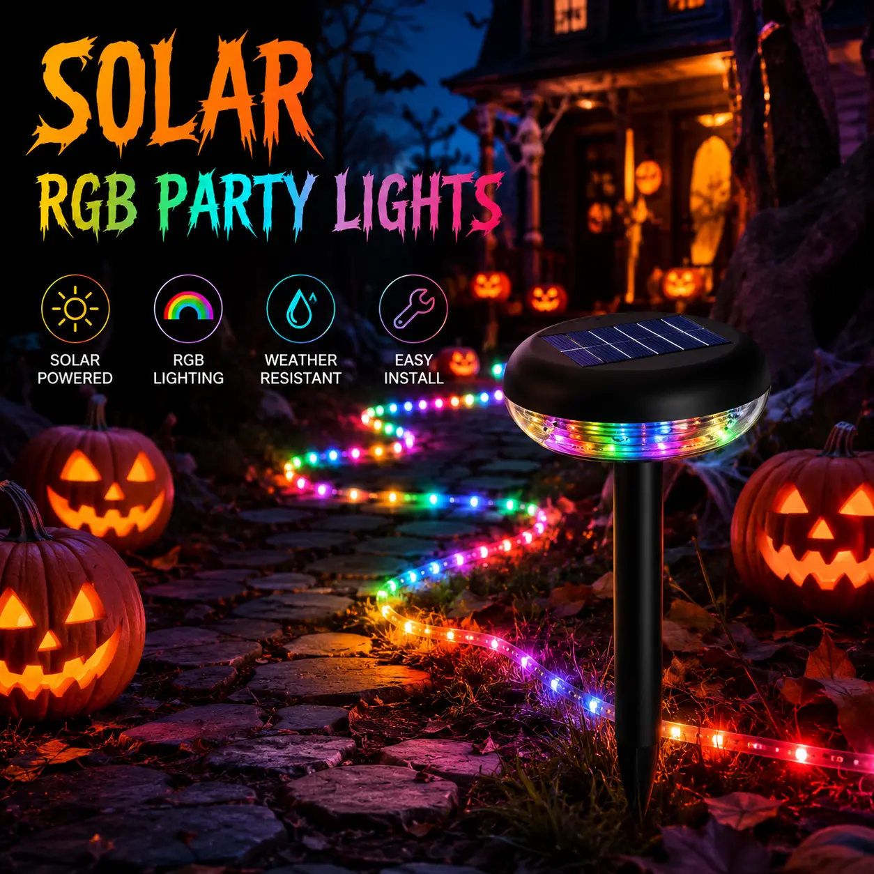 Outdoor Solar RGB Strip Lights - Solar-Powered Waterproof Decorative Lamps with Pull-Out LED Strip, Home Improvement Holiday Party Decor Lights for Patio, Christmas Parties, Patio, Yard, Pathway