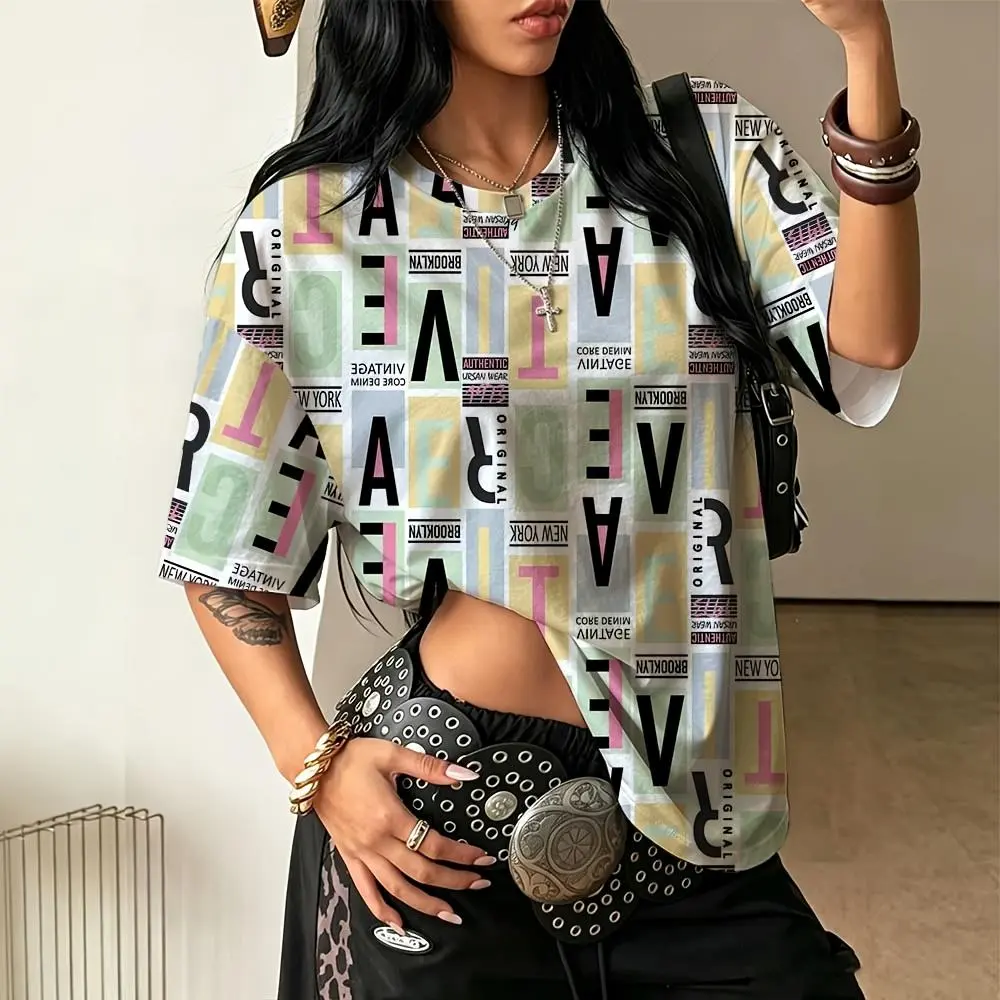 Alphabet Letter Print Graphic T-Shirt, Summer Streetwear Fashion Top, Casual Daily Wear And Party Outfit