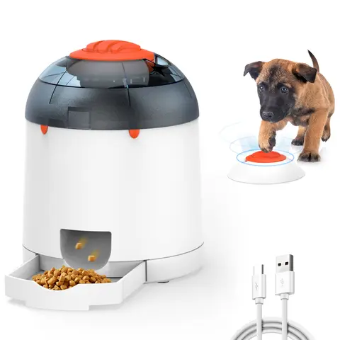 Potaroma Pet Brain Game Feeder - Electronic Rechargeable Remote Control Feeder, Push Button Dispensing, 280ml Capacity for Dogs, Adjustable Feeding, Kibble Flow Control, Paw Coordination Building, Customizable DIY Sticker, All Breeds, Festive Day Use,fami