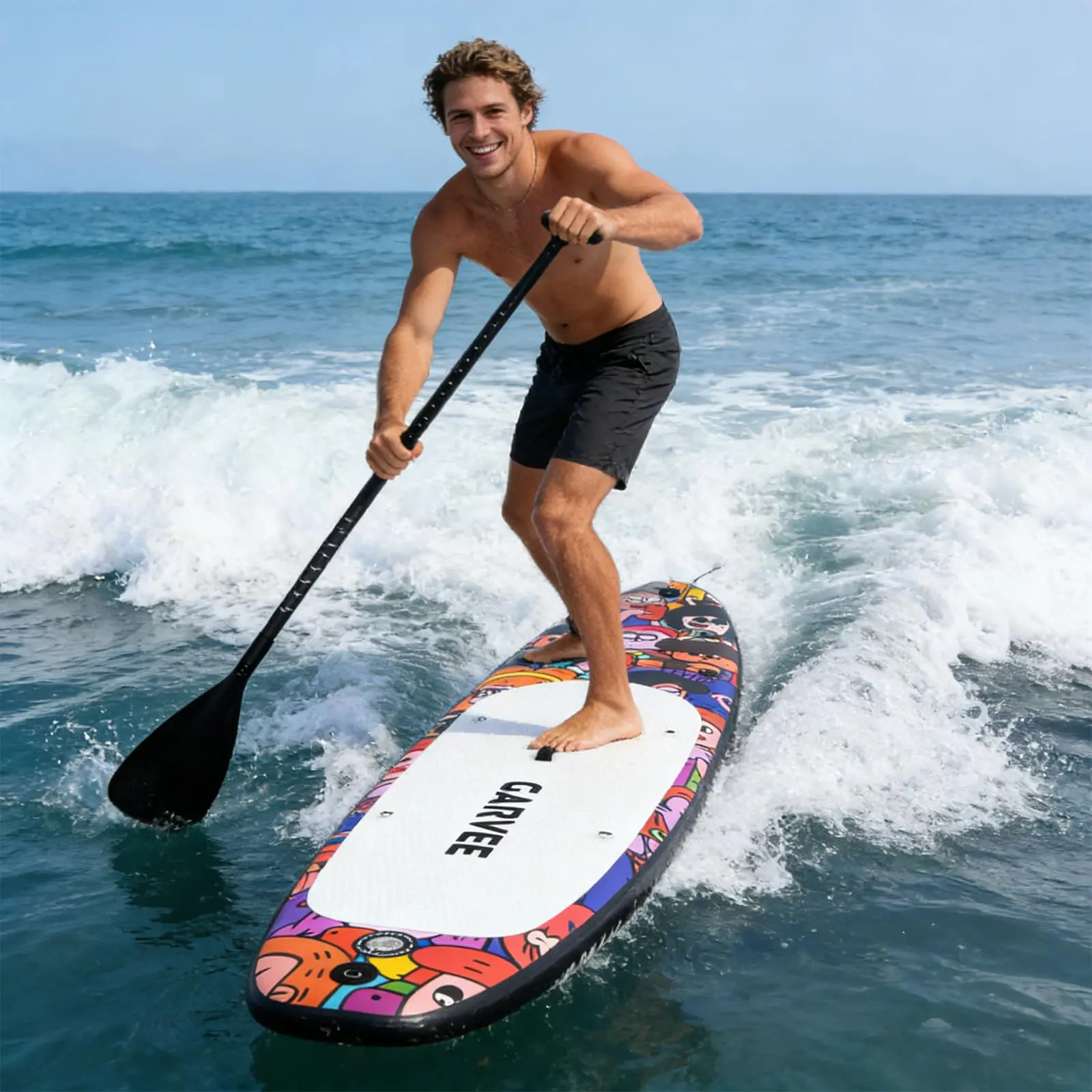 10'6" Inflatable Stand Up Paddle Board – Wide Stable SUP for Adults with Paddle, Kayak Seat, Electric Pump, Hand Pump, Camera Mount, Waterproof Phone Case & Travel Carry Bag