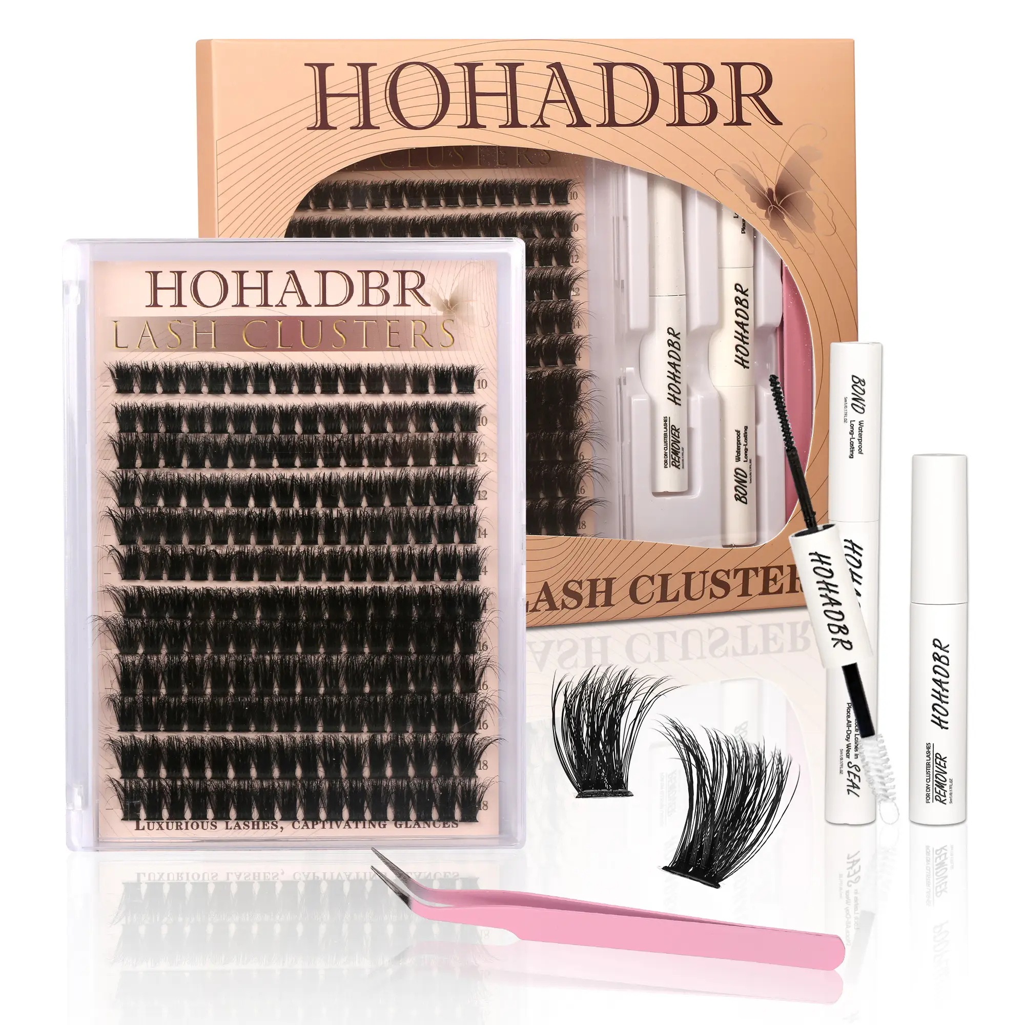 Lash Clusters Kit Natural Individual Lashes Wispy Eyelash Extensions 8-16mm DIY Lash Extension Kit Lash Bond and Seal Waterproof, Lash Applicator, Thi