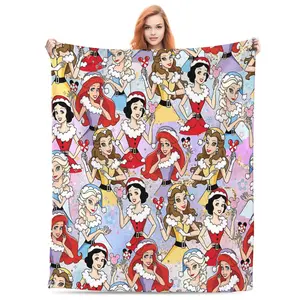 DISNEY CLASSIC Disney Princess Christmas Blanket - Festive Holiday Design - Soft Plush Throw Blanket for Kids, Girls Perfect Gift
