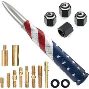 Car Truck Bullet Antenna Replacement Mast with Valve Stem Caps American Flag Style for GMC Sierra Chevy Silverado Dodge Ram 1500 2500 3500 Ford F150 F250 F350 Super Duty Raptor Accessories, Silver