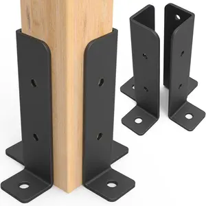 4 Pcs Deck Post Brackets Kit - Fit 1.5x1.5, 2x2, 2x4, 4x4 Posts - Duty Half Column Black Base for Wood Fence Pergola Railing