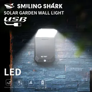 【BD-068】Smiling Shark multifunctional wall lamp, made of ABS+AS material, built-in 1500mAh battery, solar charging, automatically lights up with smart recognition, foldable lamp head.