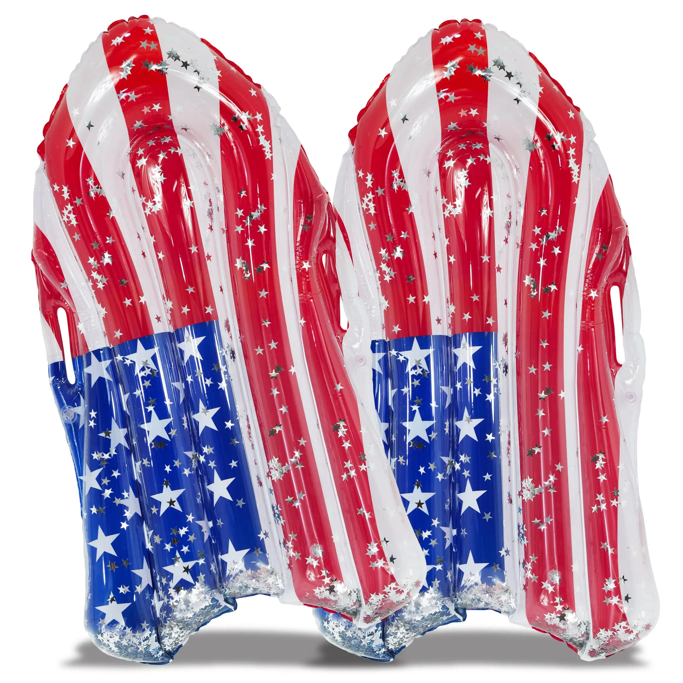 DOLLIBU Inflatable Boogie Boards for Kids, Set of 2, 56" Patriotic USA Flag PVC Swimming Boards with Handles for 4th of July & Beach Parties, Pool Parties, Patriotic Touch