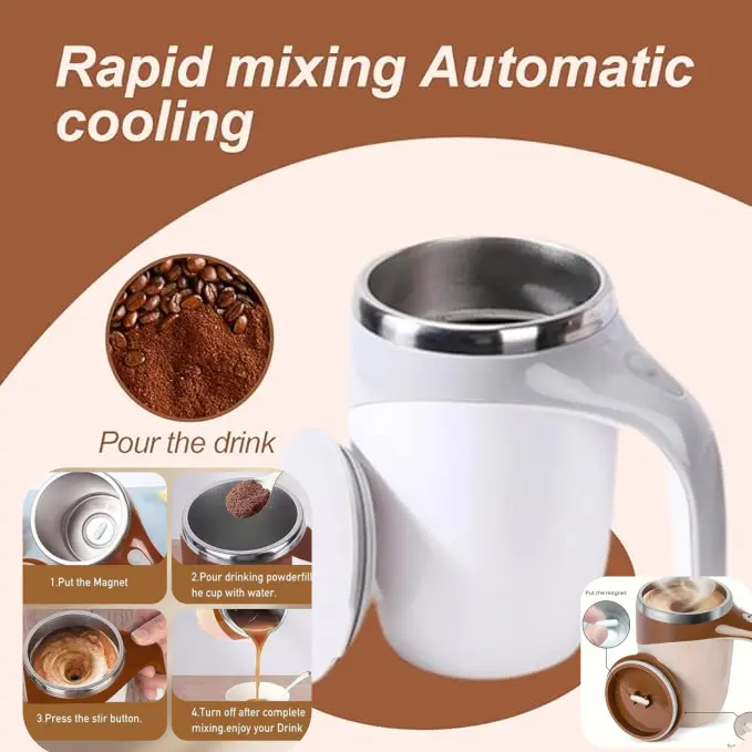 2026 Teacher Appreciation Gifts Graduation Gifts, USB Rechargeable Magnetic Self-Stirring Coffee Mug, 304 Stainless Steel Leak-Proof Auto Mixing Cup, Portable Reusable Drink Cup with Dual-Use Lid, Ideal Gift for Teachers & Coffee Lovers
