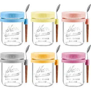 6 or 4 Pack Overnight Oats Containers with Lids and Spoons, 16 oz Glass Mason Jars, Airtight, Large Capacity for Kitchen Use