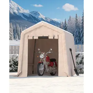 All-Weather Protection for Your Outdoor Essentials, 6 x 6 ft Portable Storage Shed, Heavy Duty 240G PE Tarp with Roll-Up Door and Vent, UV and Water Resistant, Gray, Fits Motorcycle, Firewood and Garden Tools
