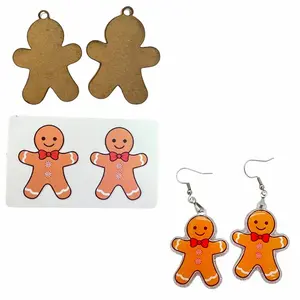 Gingerbread Man Dangle Earring Blanks with Adorable Decals for DIY Resin Art Projects Easy to Use Acrylic Blanks Perfect for Holiday Gifts