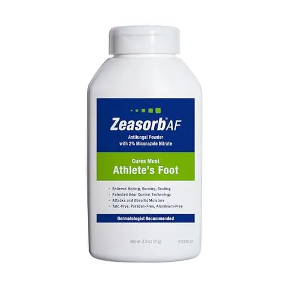 Zeasorb Super Absorbent AF Powder, Patented Odor Control Technology, with 2% Miconazole Nitrate and Soothing Aloe, Talc-Free, 2.5 oz Bottle