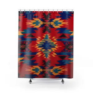 Aztec Shower Curtain, Tribal Bathroom Decor, Boho Bath Curtain, Southwestern Home Accents, Ethnic Print Bath Cover, Native American Shower