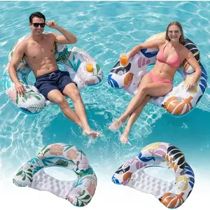 2 Pack Pool Floats Adult, Pool Floaties with Two Cup Holders & Handles, Inflatable Pool Floats Chairs, Lake Floats Applies to Swimming Pool Party Summer Lake Water Fun-Multicolor tiktokshopspringglowup