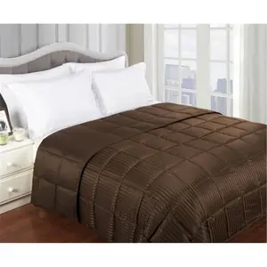 212 MAIN King-Size Chocolate Down Alternative Lightweight Cozy Blanket - Reversible, Hypoallergenic, Solid Stripe Design, All-Season Bedding Bedspread for Night Warmth