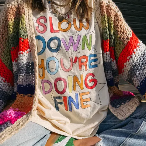 Comfort Colors ETTA OG Slow Down You Are Doing Fine Graphic Tee - Ivory
