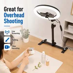Desktop LED Circular Fill Light with Built-in Tripod & 2-Legged Desktop Stand, 3 Adjustable Color Temperatures for Selfies, Video Recording