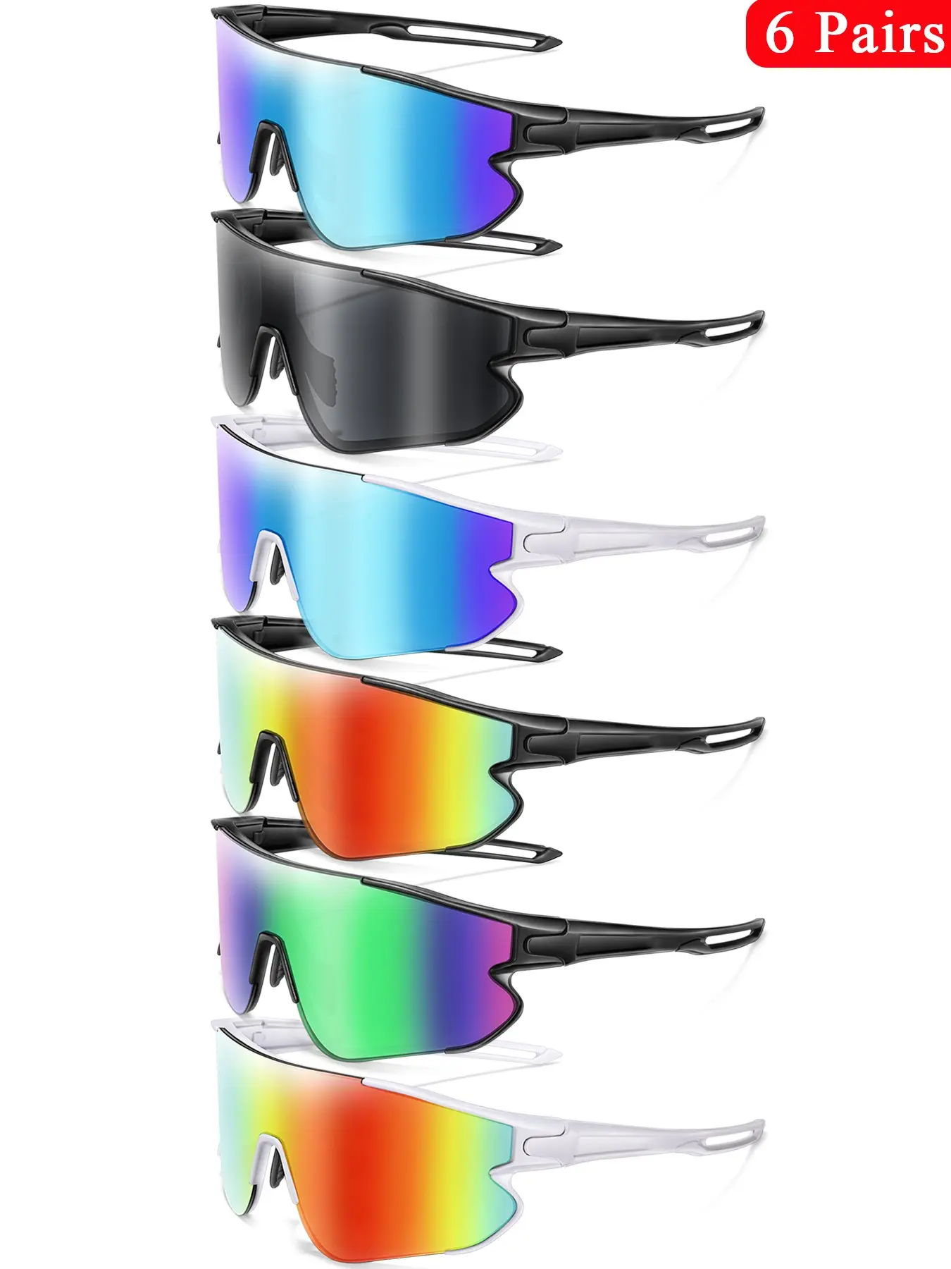 6 Piece Fashion Sport Sunglasses Set, Biking Sunglasses, Cycling Hiking Running Glasses, Unisex Half Frame Color Coated Reflective Lenses, Outdoor Sports Driving Fishing