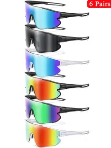 6 Piece Fashion Sport Sunglasses Set, Cycling Hiking Running Glasses, Unisex Half Frame Color Coated Reflective Lenses, Outdoor Sports Driving Fishing