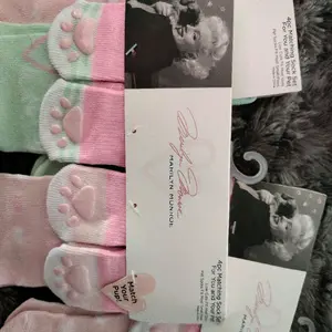 Marilyn Monroe 4pc Matching Socks for Pets and You - Pink and White Socks with Paws Design
