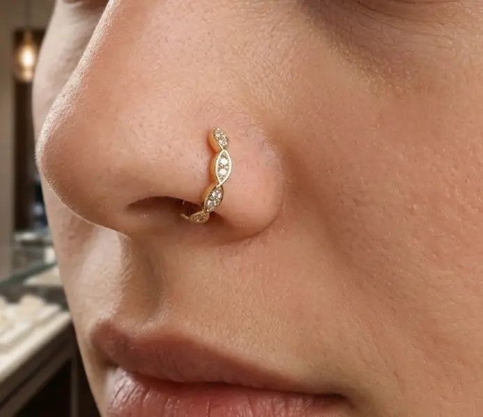 wist Inlaid Zircon Nose Ring Gold Plated Curved CZ Nose Hoop Minimal Elegant Women Body PiercingJewelryDailyFashionNoseAccessory