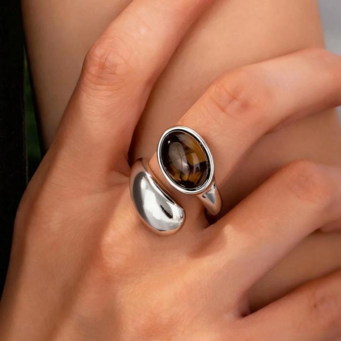 Tiger Eye Stone Chunky Ring for Women – Natural Gemstone Statement Ring, Bold Vintage Style Jewelry