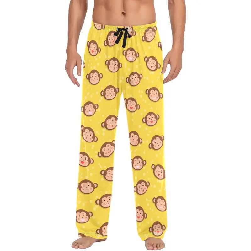 Men's Cute Monkey Yellow Pajama Pants Cotton Soft Comfy Straight-Fit Lightweight Pj Bottoms