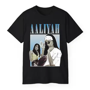 Aaliyah Blue Block Portrait Graphic T-Shirt – Vintage R&B Singer Graphic Tee Gift for Fans
