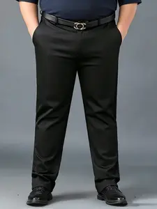 Men's Plus Size Business Casual Pants, High Waist Straight Leg Elastic Comfort Suit Long Pants, Stylish and Comfortable