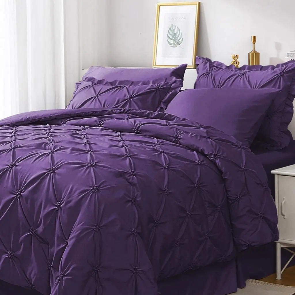Purple Twin Size Comforter Sets 5, Pintuck a Bag Comforter for Bedroom, Comforter Sets with Comforter,,Ruffled Shams  Pillowcases