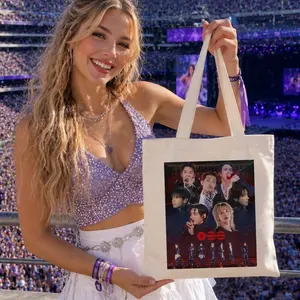 Kpop Bangtan Boys ARMY Fandom Reusable Canvas Tote Bag Premium Cotton Aesthetic Shoulder Bag with High-Definition Concert Graphic Print Perfect Gift for K-Pop Fans and Concert Outfits