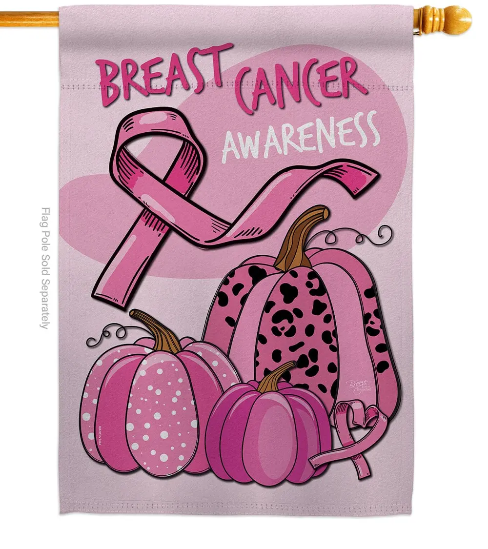 Breeze Decor H120272-BO 28x40 in. Pinktober Vertical Hanging Sleeve Banner - Eco-Friendly Thick Fabric Breast Cancer Awareness Festive Home, Garden Decoration Flag, Festive Home Decoration