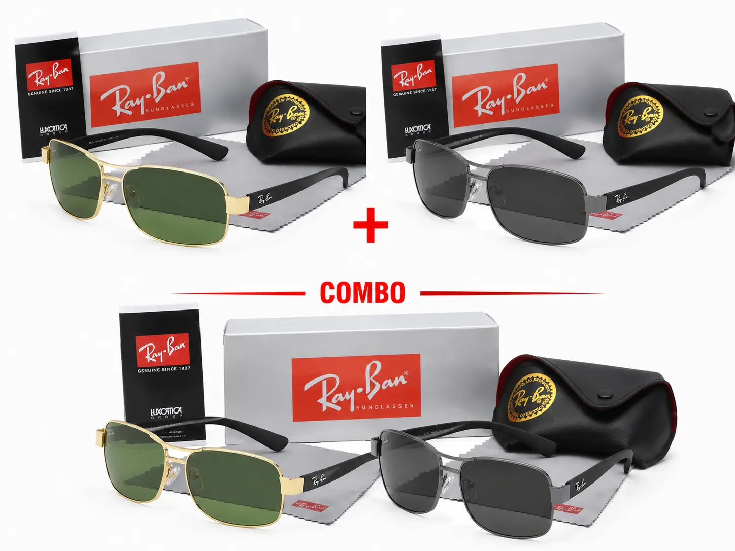 Ray-Ban 2-Pair Sunglasses Set for Men & Women, Classic Unisex Eyewear Duo, Everyday Fashion Shades for Driving, Travel & Outdoor Wear