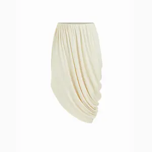 Cider Draped Asymmetrical Bubble Hem Low Rise Midi Skirt