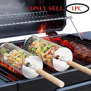 3Pcs Stainless Steel BBQ Set with Handle, Portable Outdoor Grill Basket & Clips, Round BBQ Rack for Camping, Campfire & Picnic, Essential Outdoor Cooking Tools, Grilling Tools
