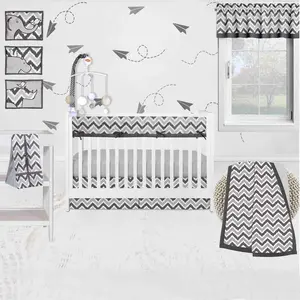 Bacati - Ikat Dots Damask 10-Piece Crib Bedding Set with Crib Rail Guard -White/Grey Neutral