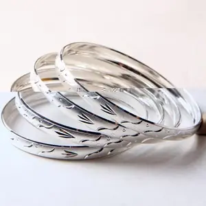 6mm Wide Silver color Seminario-7Pc Bangles size 2,4,5,6,7,8