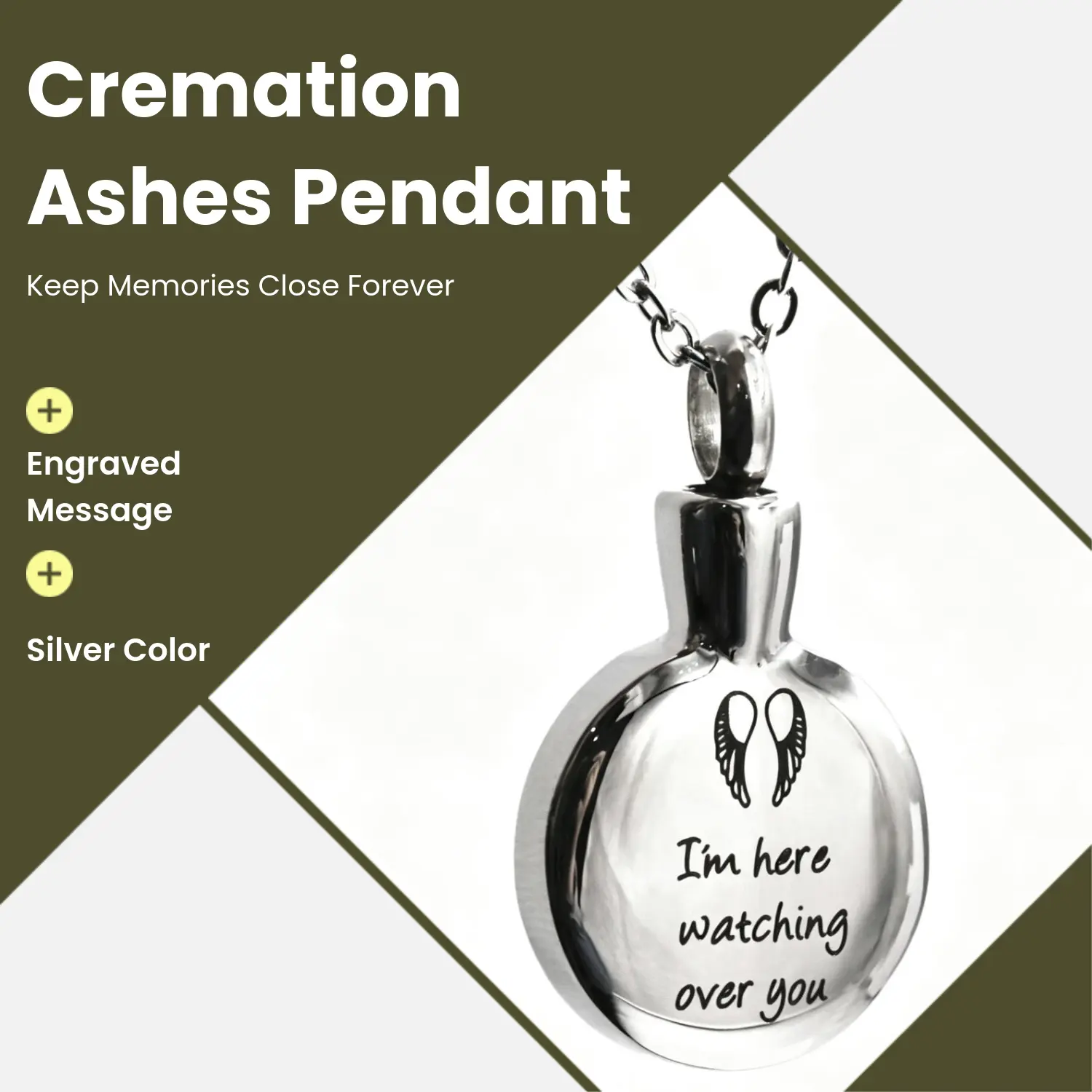 18" CremationAshes Necklace I'm Here Watching Over You Keepsake Pendant Jewelry