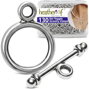 Heather's cf Toggle Jewelry Clasps – Durable Quality, Antique Plain Silver Finish Toggle Clasps & Closures for Necklace, Bracelet & Charms – Ideal for DIY, & Jewelry Making – Small (Set of 130)