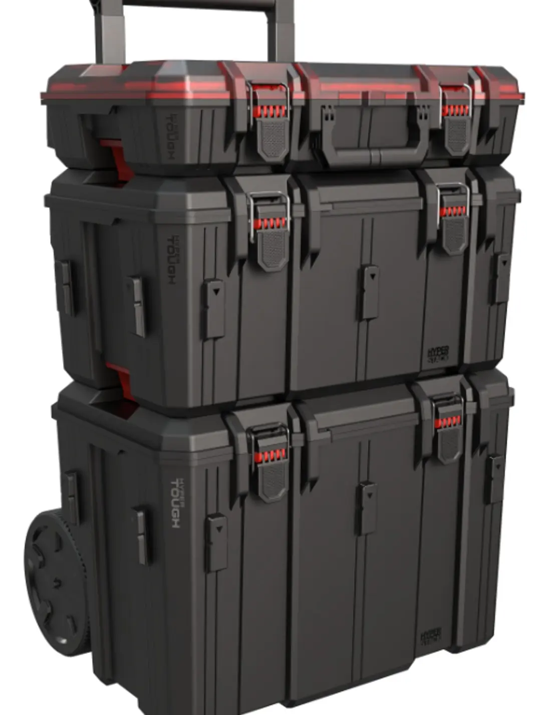 Hyper Tough Hyper Stack Heavy Duty 3 Piece Modular Rolling Toolbox System, Black Hyper Tough Hyper Stack Heavy Duty 3 Piece Modular Rolling Toolbox System, Black