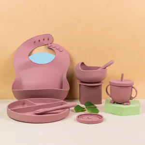 Silicone Kitchenware Set, 1 Set Including Bowl, Plate, Spoon, Fork, Water Bottle, Bib, Spoon and Fork, Kitchen Utensils Set, Household Tableware Set, Cutlery Utensil Sets