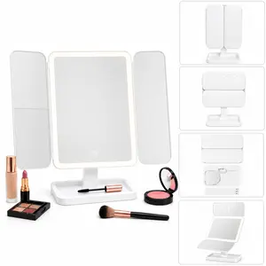 Portable LED Light Makeup Mirror 3-fold Foldable Rechargeable with 2x 3x & 10x Magnification Touch Control for Travel & Bedroom Use