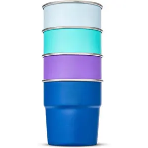 Stainless Steel Cups 16 oz Pint Tumbler Stackable Metal Drinking Glasses for Travel, Camping, Outdoors (Sky Blue-Orange-Red-Apple Green)