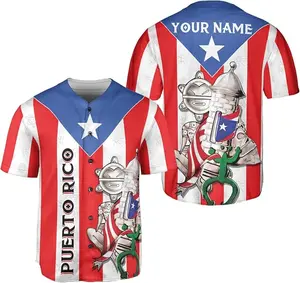 Custom Puerto Rico Baseball Jersey – Personalized Name Men's Full Button Shirt with Taino Symbols and Coquí Design