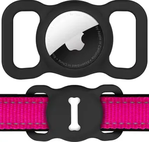 For Airtag Dog Collar Holder, Air Tag Protective Cat Airtag Dog Collar,Silicone Airtags GPS Tracking Accessories,Air Tags with Bone Pattern (1 Pack(Black)) DLENP