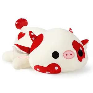 PEACHCAT Cute Cow Plushie, Soft Stuffed Mushroom CowSquishy Plush Animal  Toy Pillow for Kids, Red Cow, Squishy plushie toy