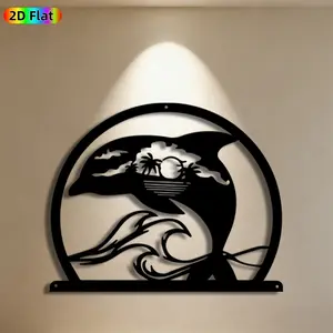 1pc Dolphin & Tropical Island Metal Wall Art, Coastal Dolphin Statue Mural, Ideal Gift for Summer Vacation, Beach Party, Rust-Resistant Metal Wall Decor Wall Sculptures, Perfect for Patio Wall & Garden Fence, Beach Theme Enthusiasts