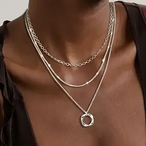 Trendy Multi-Layer Necklaces Set for Women, Stackable Choker Chain with Round Pendant, Elegant Classic Style, Versatile Jewelry for Casual Look and Special Occasions