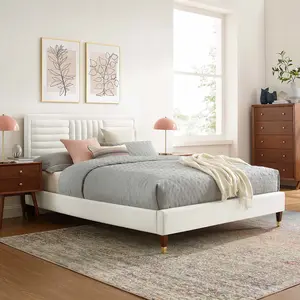 Modway Sofia Channel Tufted Performance Velvet Queen Platform Bed in White
