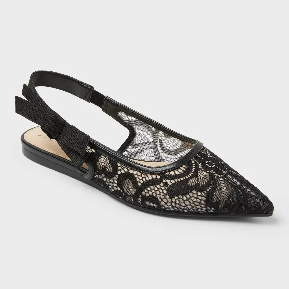 Women's London Lace Sling Back Bow Flats - A